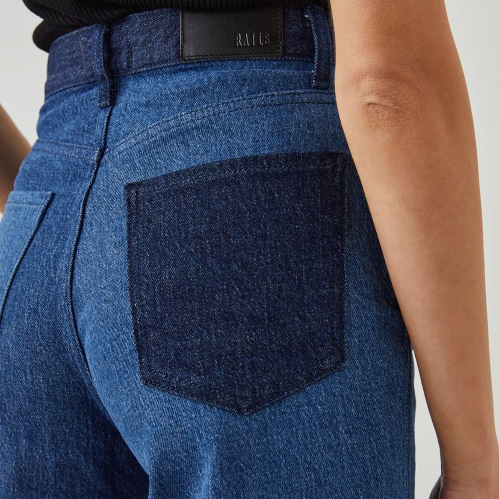 Rails Getty Crop Jeans Womens Size 31 Indigo Patchwork High Rise Wide Leg H - Picture 15 of 16